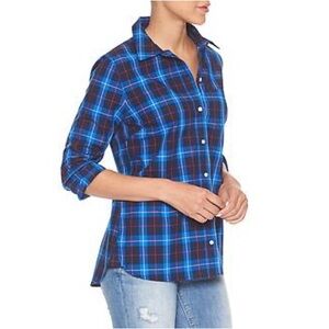 NWOT Gap Boyfriend Fit Blue Red Plaid Button Down Shirt Size Medium